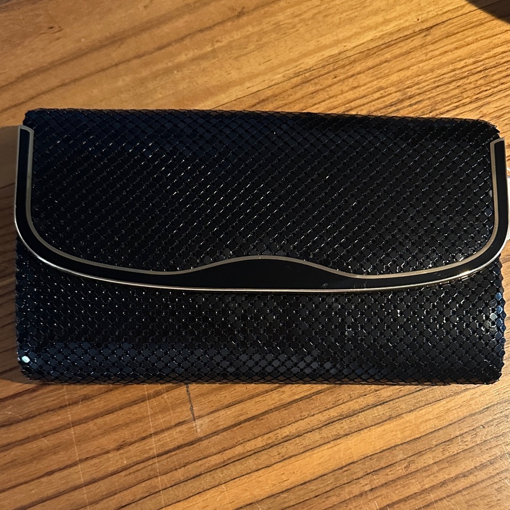 New !Metal Mesh Clutch Gold Trim w/ Snake Chain Envelope Style Disco Cocktail